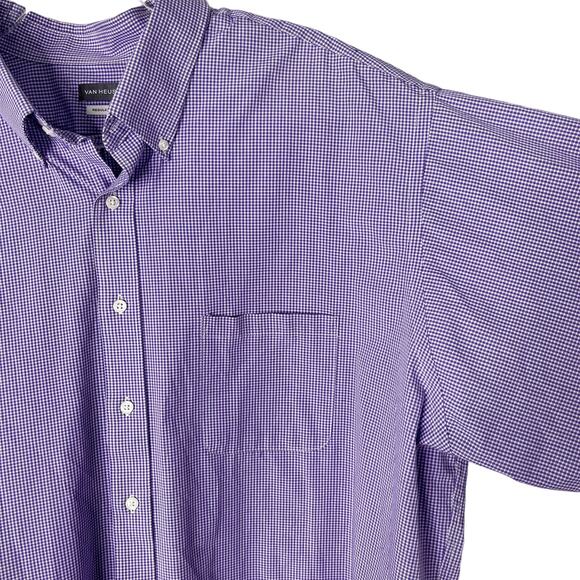 Van Heusen Button Down Shirt Regular Fit Purple White Check 2XL - Picture 5 of 8
